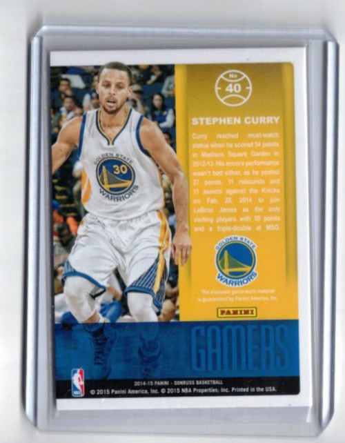 147332455 Stephen Curry 2014 Panini Donruss #40 Gamers Jerseys PSA 9 view 2