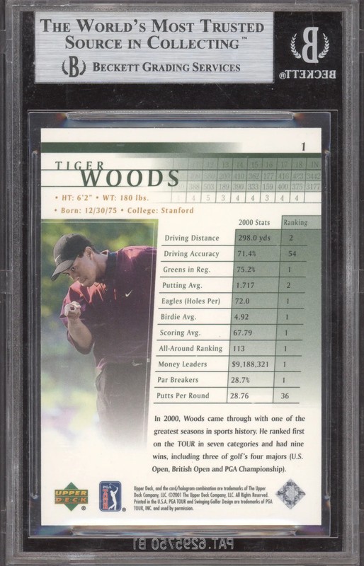 2001 Upper Deck Tiger Woods #1 BGS 9 view 2