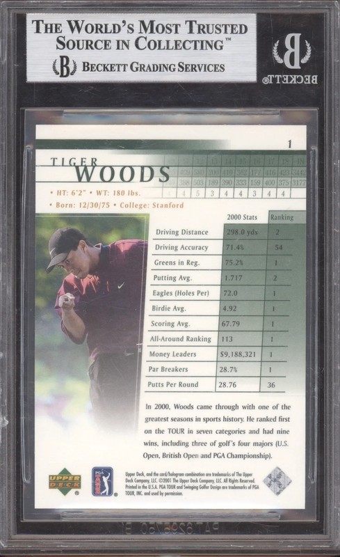 2001 Upper Deck Tiger Woods #1 BGS 9 view 2