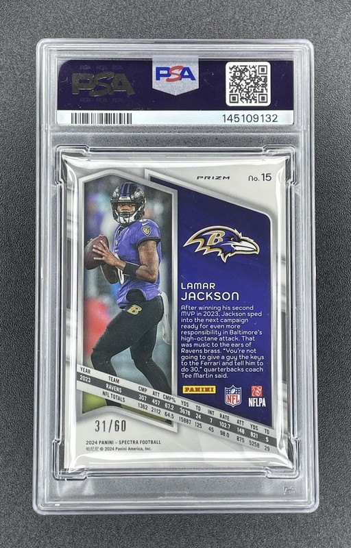 Lamar Jackson 31/60 - 2024 Spectra Interstellar #15 Baltimore Ravens PSA 9 Mint view 2