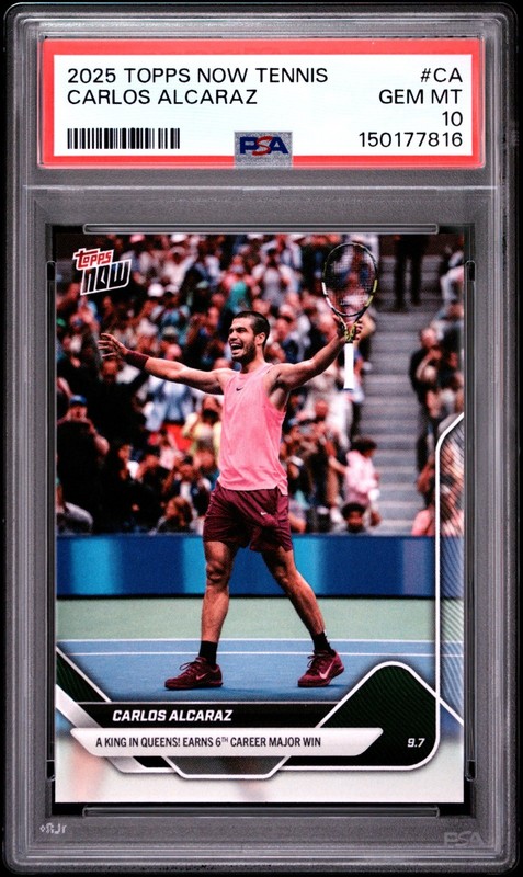 2025 Topps Now Tennis Carlos Alcaraz #CA King in Queens US Open Win PSA 10