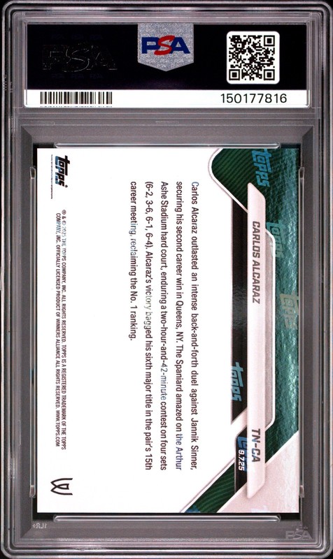 2025 Topps Now Tennis Carlos Alcaraz #CA King in Queens US Open Win PSA 10 view 2