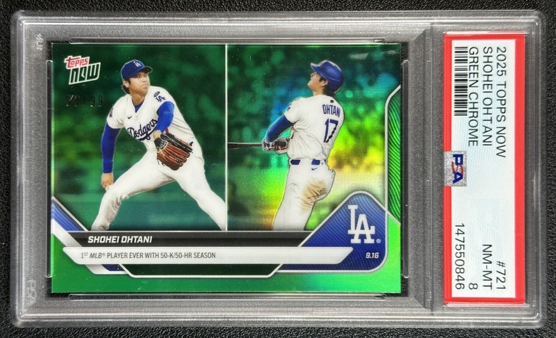 SHOHEI OHTANI PSA 8 2025 TOPPS CHROME NOW #721 GREEN 99/99 DODGERS