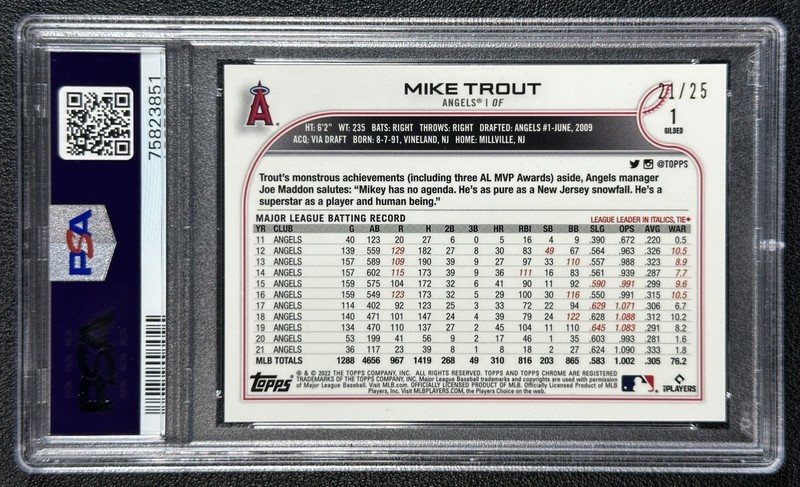 MIKE TROUT PSA 10 2022 TOPPS GILDED COLL #1 RAYWAVE GOLD ETCH REFRACTOR 21/25 view 2