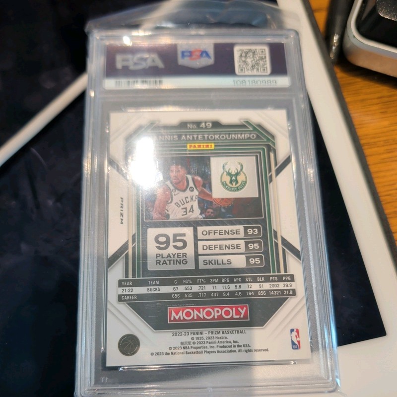 2022-23 Panini Prizm Monopoly - Giannis Antetokounmpo White Sparkle Prizm PSA 9 view 2