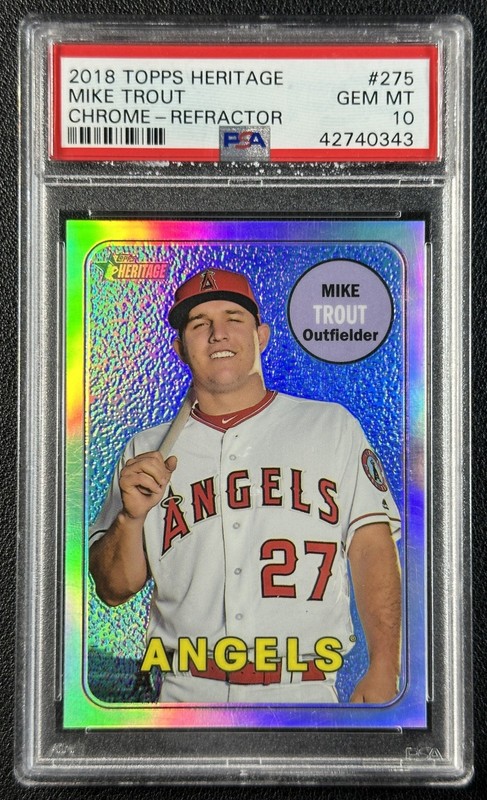 MIKE TROUT PSA 10 2018 TOPPS HERITAGE #THC-275 CHROME REFRACTOR 539/569
