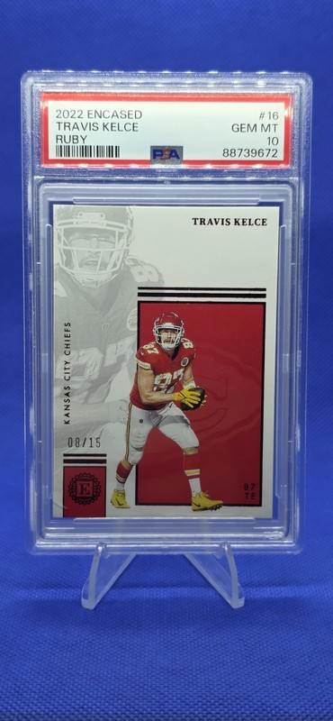 Travis Kelce 2022 Panini Encased #16 Chiefs # 8/15 PSA 10 GEM MINT view 1