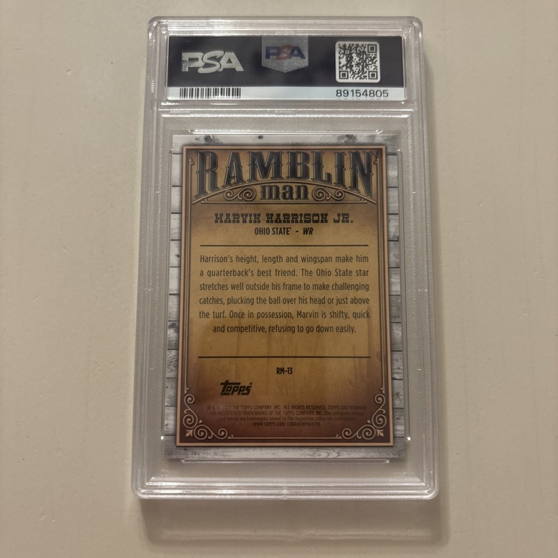 2023 Bowman University Chrome Ramblin' Man #RM-13 Marvin Harrison Jr PSA 9🔥🔥🔥 view 2