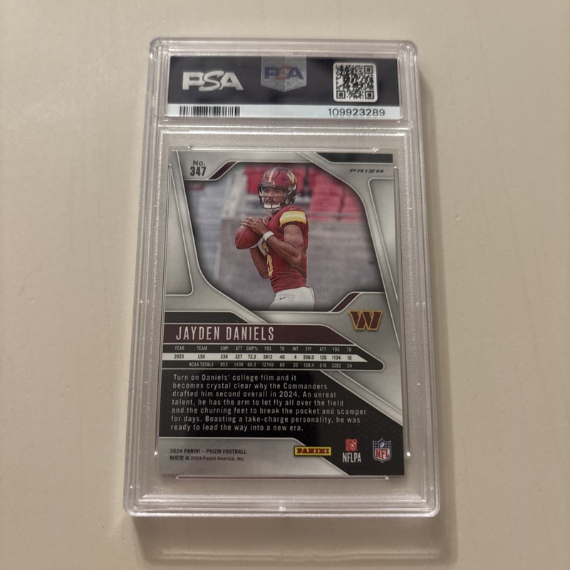 2024 Panini Prizm #347 Jayden Daniels Pink PSA 9 RC Rookie Commanders QB1🔥🔥🔥￼ view 2