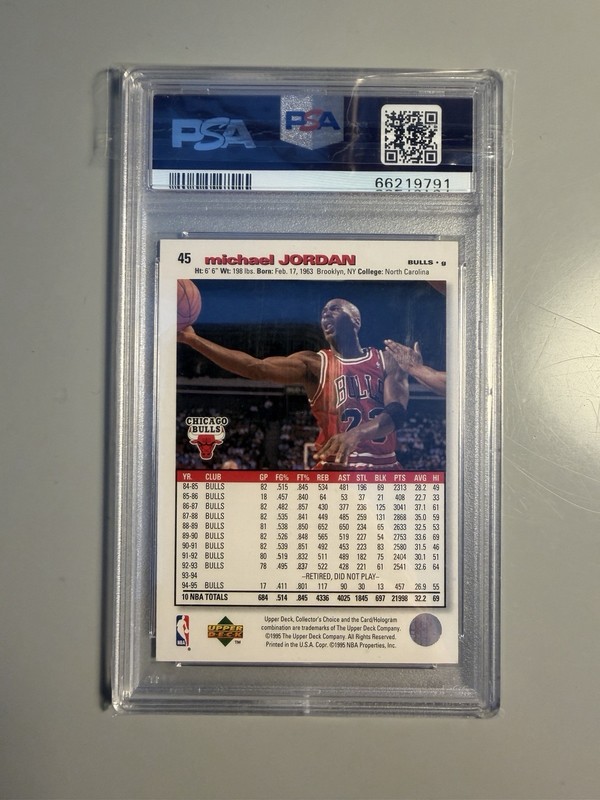 1995 UD Collector's Choice Michael Jordan #45 Player's Club Platinum PSA 9 view 2