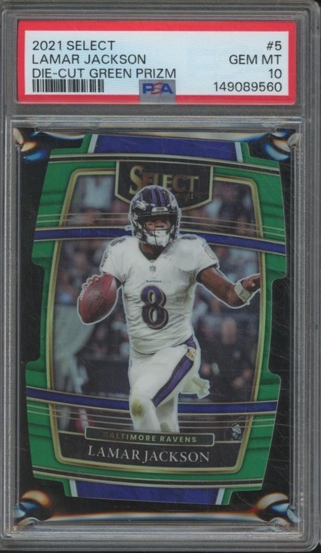 2021 Panini Select #5 LAMAR JACKSON Die-Cut Green Prizm /5 PSA 10 GEM MINT JA1