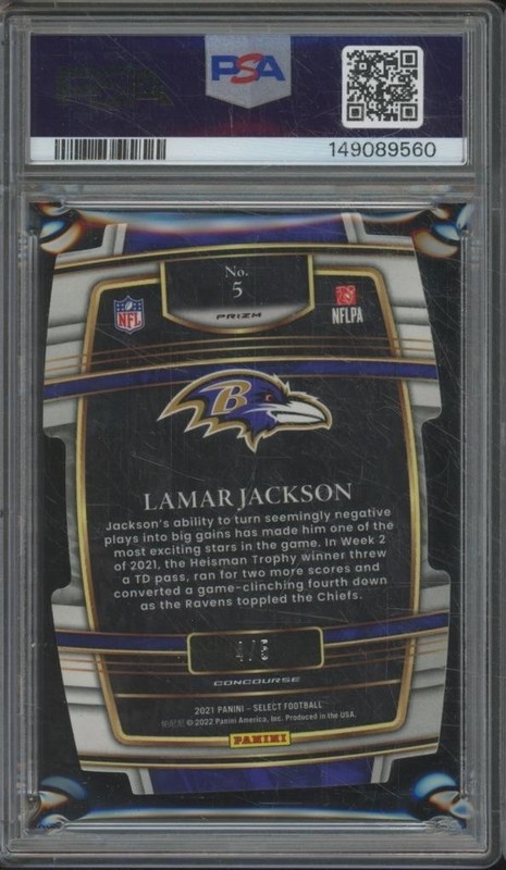 2021 Panini Select #5 LAMAR JACKSON Die-Cut Green Prizm /5 PSA 10 GEM MINT JA1 view 2