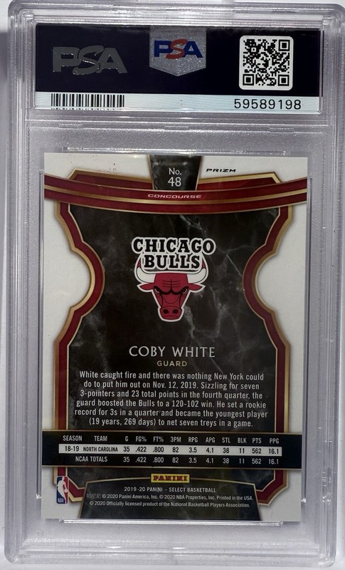 2019-20 Panini Select Coby White Zebra Prizm Rookie RC Hornets Bulls PSA 10 view 2