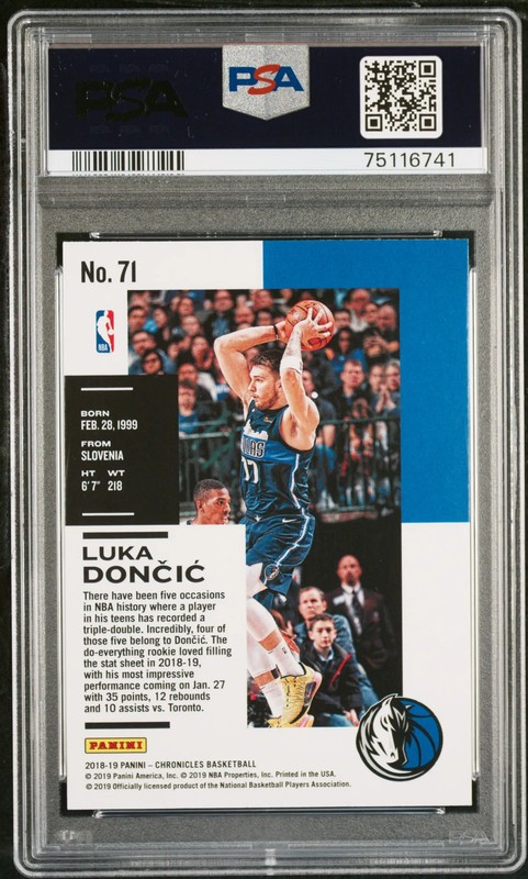 2018 Panini Chronicles Luka Doncic #71 RC PSA 10 view 2