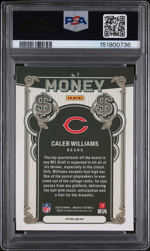 2024 Panini Mosaic Money Caleb Williams #7 RC PSA 9 view 2