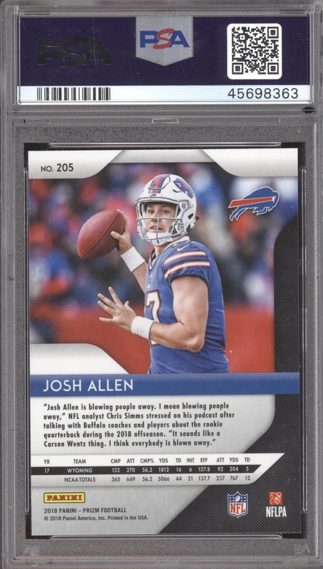 2018 Panini Prizm Josh Allen #205 RC PSA 10 view 2