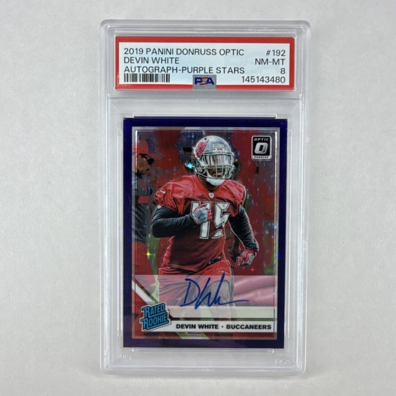 Panini Donruss Optic Devin White Buccaneers #192 Purple Stars Rookie Auto PSA 8…