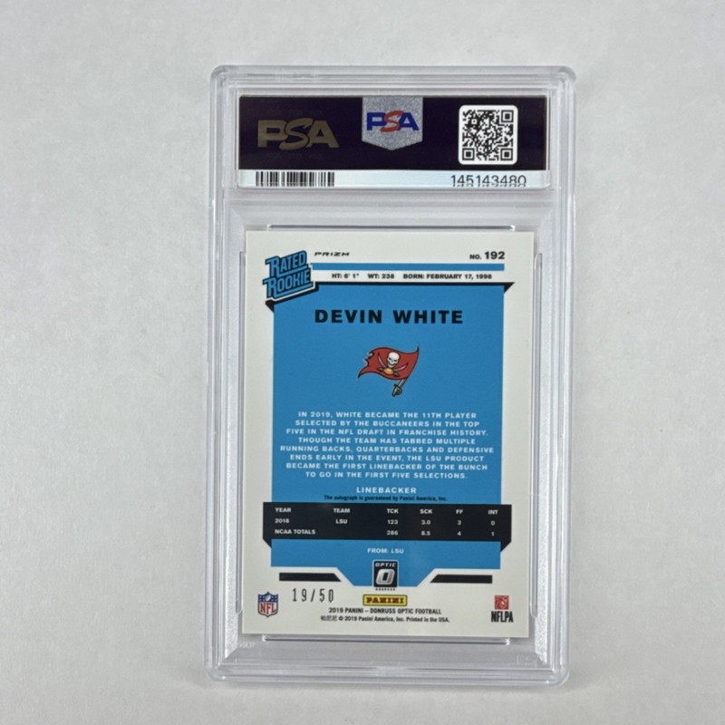 Panini Donruss Optic Devin White Buccaneers #192 Purple Stars Rookie Auto PSA 8… view 2