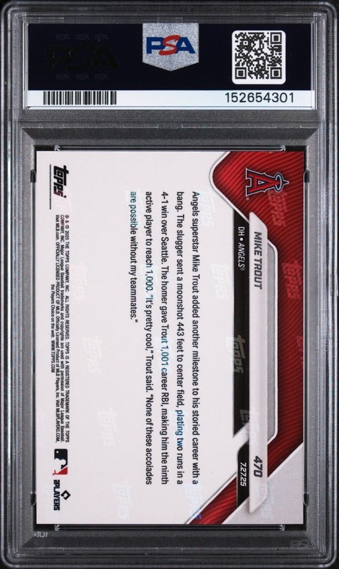 2025 TOPPS NOW MIKE TROUT #470 ORANGE FOIL 9/25 PSA 8 view 2
