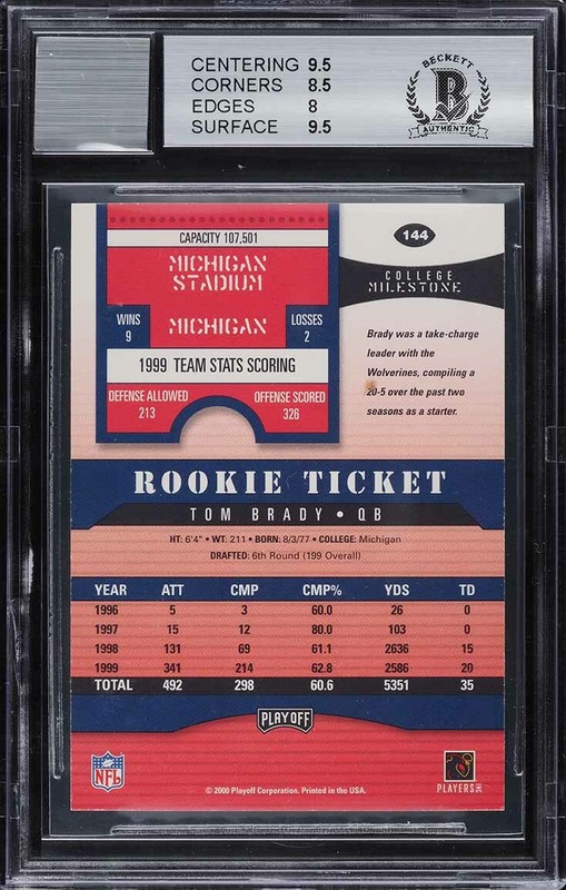 2000 Playoff Contenders TOM BRADY #144 Rookie BGS 8.5 AUTO view 2
