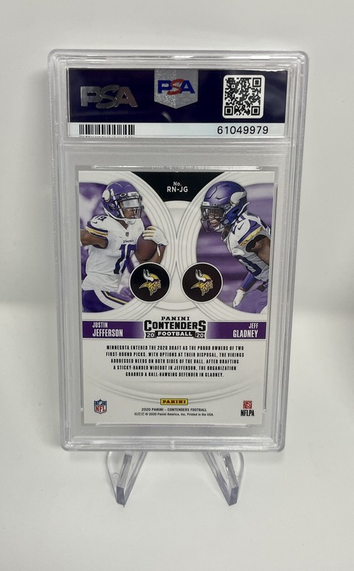 2020 Panini Contenders Justin Jefferson Jeff Gladney Round Numbers PSA 8 Card view 2