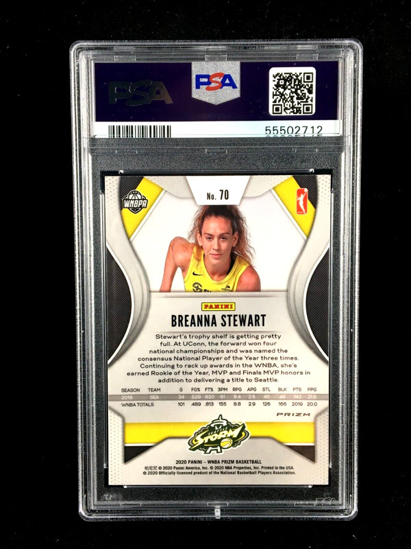 PSA 10 Pop 9 Breanna Stewart 2020 Panini WNBA Prizm ICE #70 Seattle Storm view 2