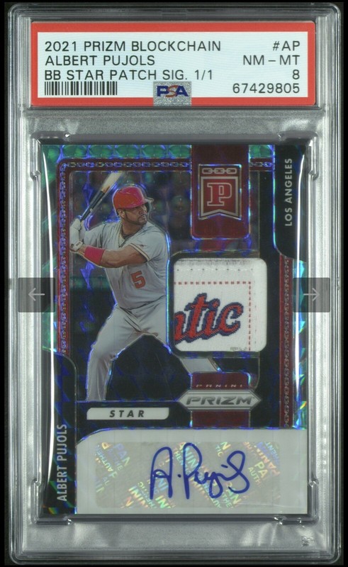 2021 Albert Pujols Panini Prizm Game Worn Patch Auto 1/1 Encased Autograph Psa 8