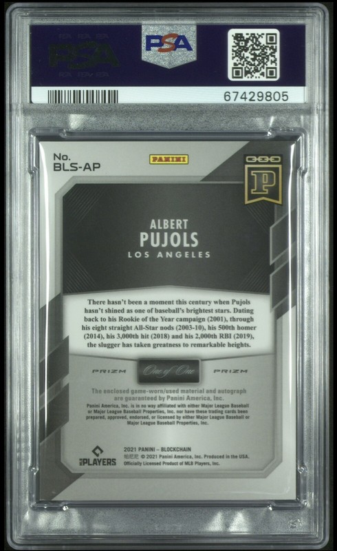 2021 Albert Pujols Panini Prizm Game Worn Patch Auto 1/1 Encased Autograph Psa 8 view 2
