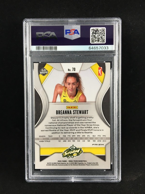 PSA 10 Pop 30 Breanna Stewart 2020 Panini WNBA Prizm SILVER #70 Seattle Storm view 2
