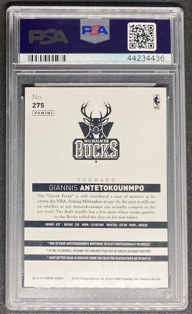 Giannis Antetokounmpo 2013 Panini Hoops GOLD #275 Bucks SP Rookie RC PSA 9 view 2