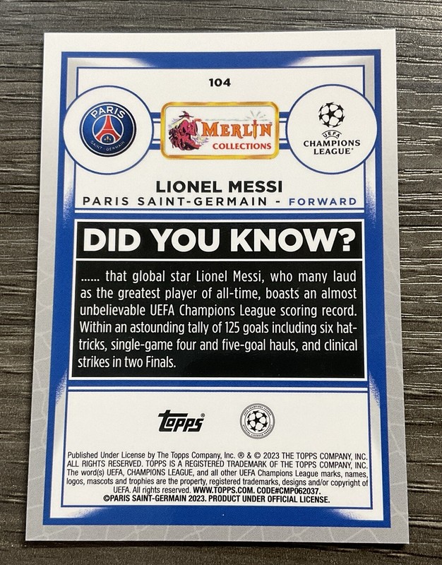 2022-23 Topps Merlin UEFA Soccer Lionel Messi #104 PSG view 2
