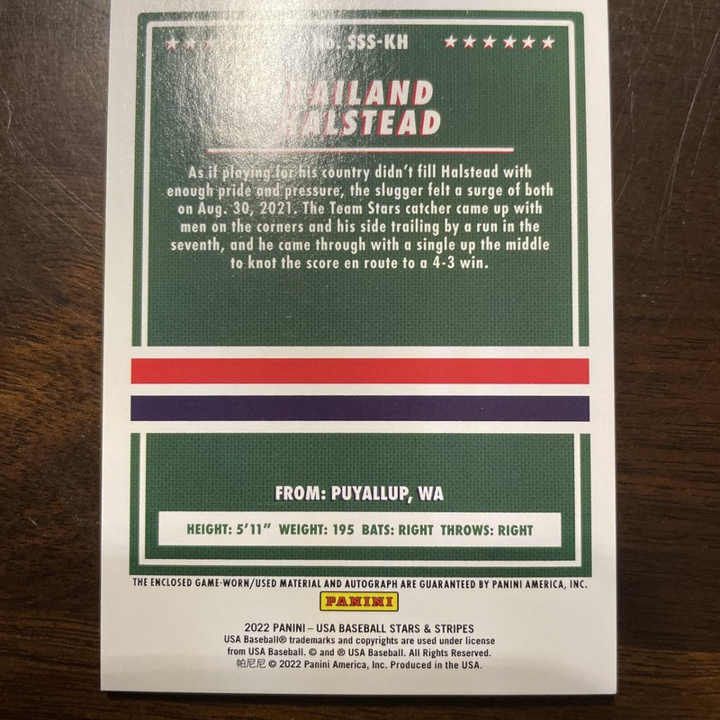 2022 Panini USA Stars & Stripes Kailand Halstead Patch/Auto Numbered 370/399 view 2