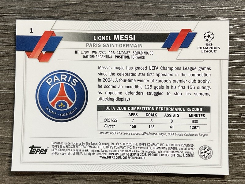 2022-23 Topps Chrome UEFA Soccer Lionel Messi #1 PSG view 2