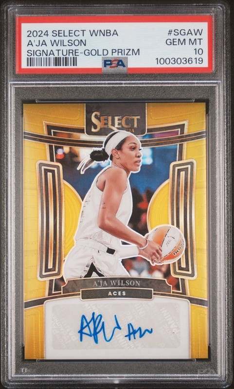 2024 Select WNBA Aja Wilson Gold Auto 01/10 SG-AW PSA 10. POP 1 Bookend💎🔥RARE