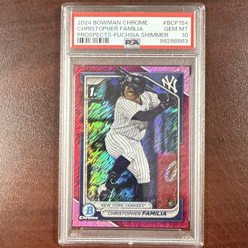 2024 Bowman Chrome Christopher Familia Prospects Fuchsia Shimmer /199 PSA 10