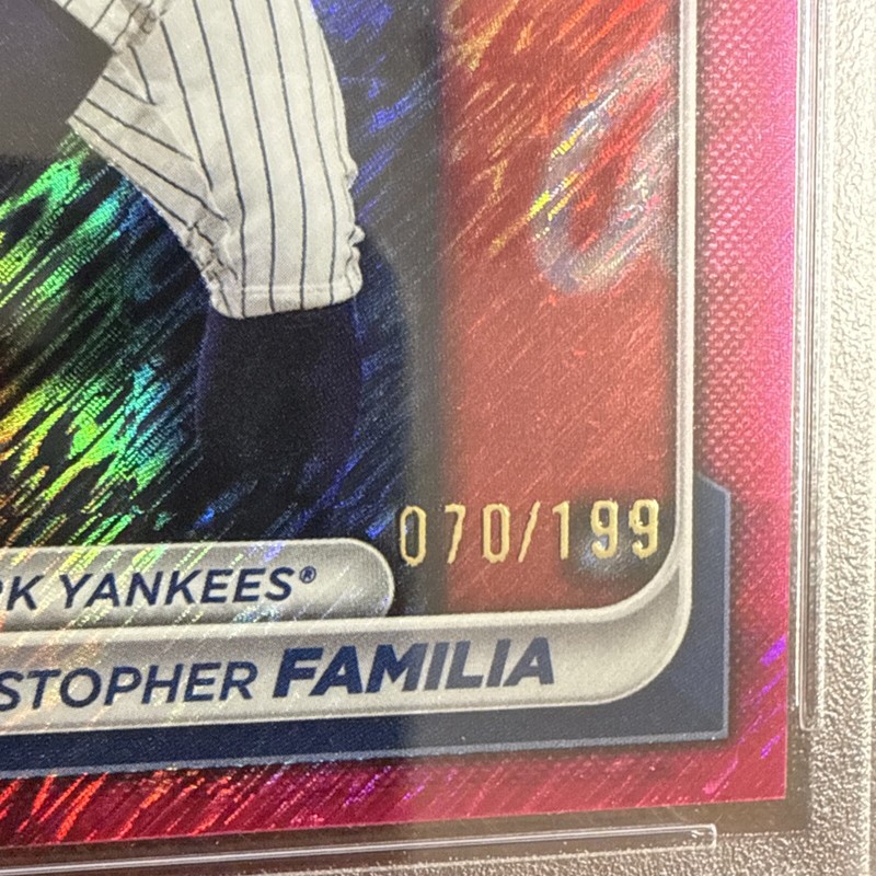 2024 Bowman Chrome Christopher Familia Prospects Fuchsia Shimmer /199 PSA 10 view 2