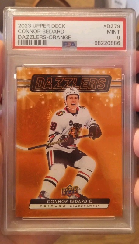 Connor Bedard 2023 Upper Deck Dazzlers Orange RC #DZ79 PSA 9 view 1