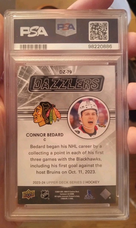 Connor Bedard 2023 Upper Deck Dazzlers Orange RC #DZ79 PSA 9 view 2