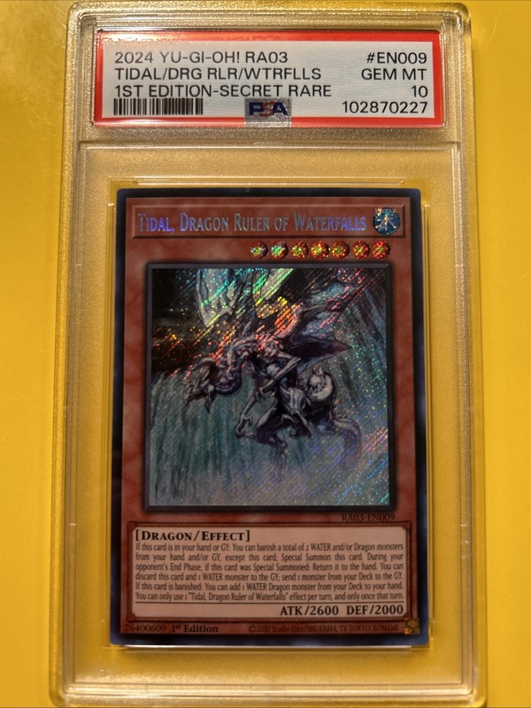 YuGiOh TIDAL, DRAGON RULER OF WATERFALLS #RA03-EN009🔥PSA 10🔥1st ED-SECRET RARE