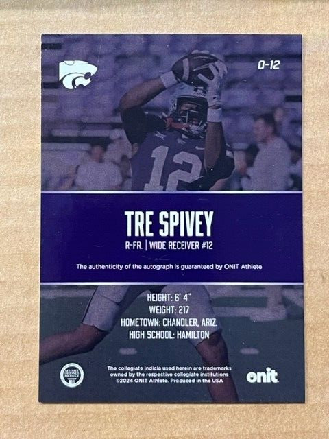 TRE SPIVEY 2024 ONIT Kansas State Football On Card One Series AUTO # 1/1 view 2
