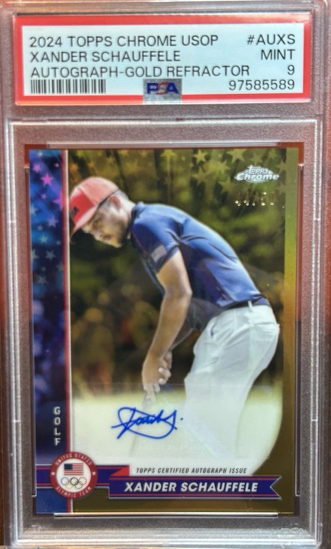 2024 Topps Chrome US Olympics Xander Schauffele USA Gold Ref Auto 33/50 PSA 9!