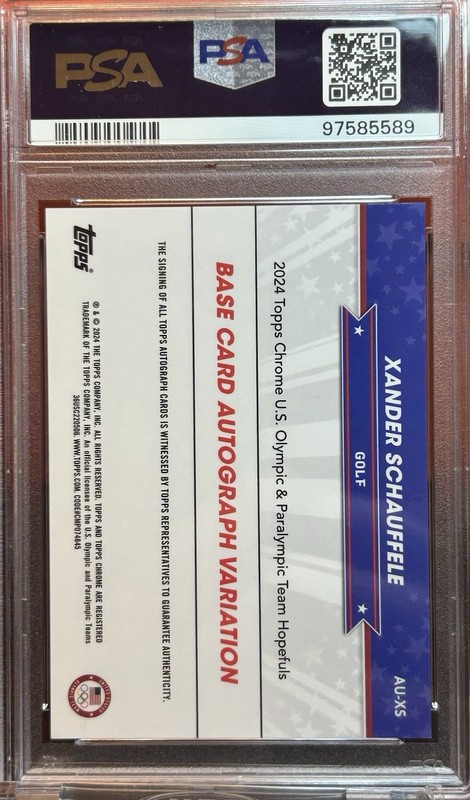 2024 Topps Chrome US Olympics Xander Schauffele USA Gold Ref Auto 33/50 PSA 9! view 2