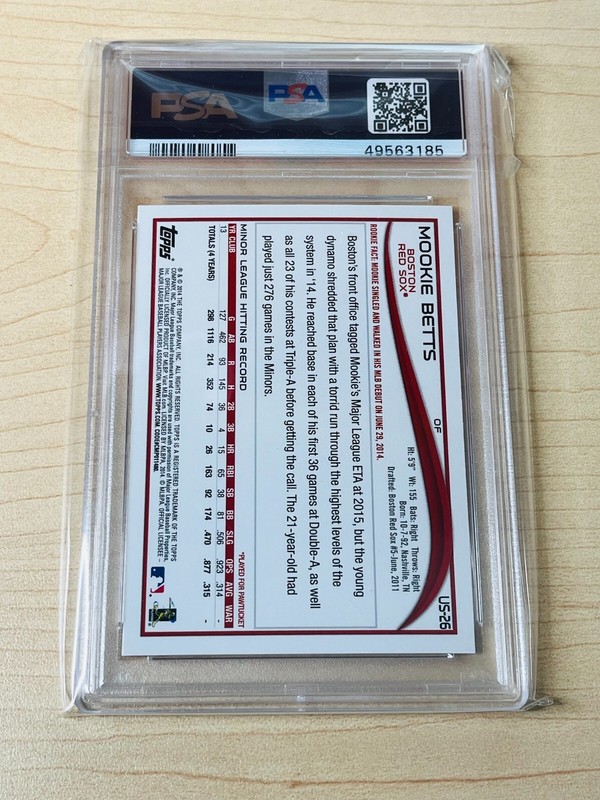 2014 Mookie Betts Topps Update #US-26 Red Hot Foil Rookie RC - PSA 10 view 2