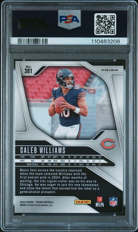 Caleb Williams - 2024 Panini Prizm Green Wave Prizm RC #301 - Rookie - PSA 10 view 2