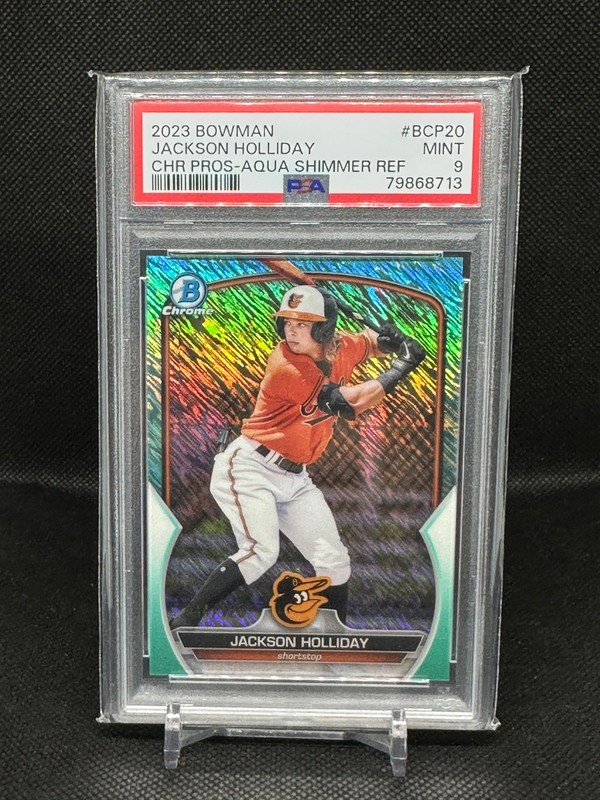 Jackson Holliday 2023 Bowman Chrome #BCP-20 Aqua Shimmer /125 Prospect RC PSA 9