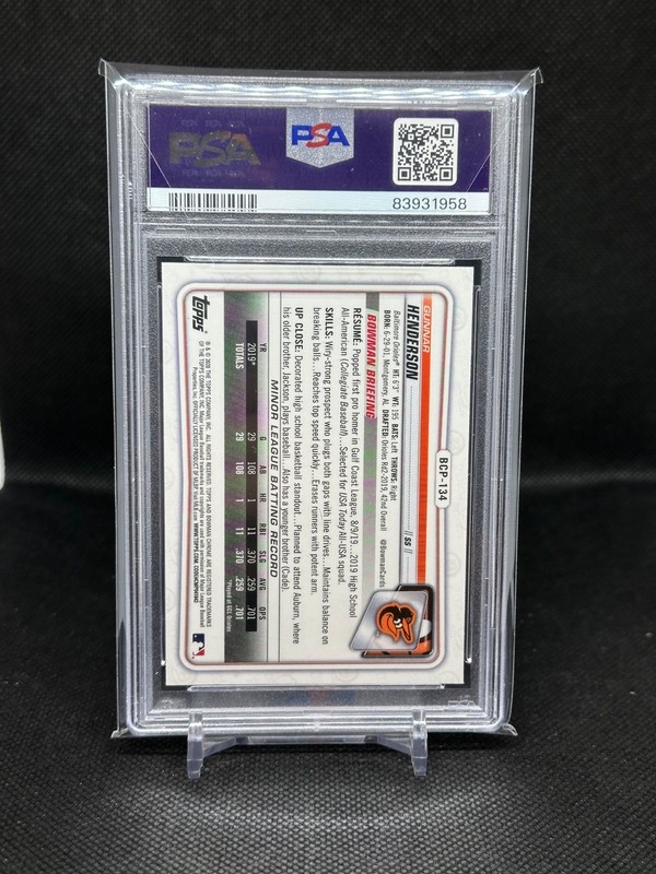 2020 Bowman Chrome Gunnar Henderson Sapphire  PSA 9 MINT Orioles view 2