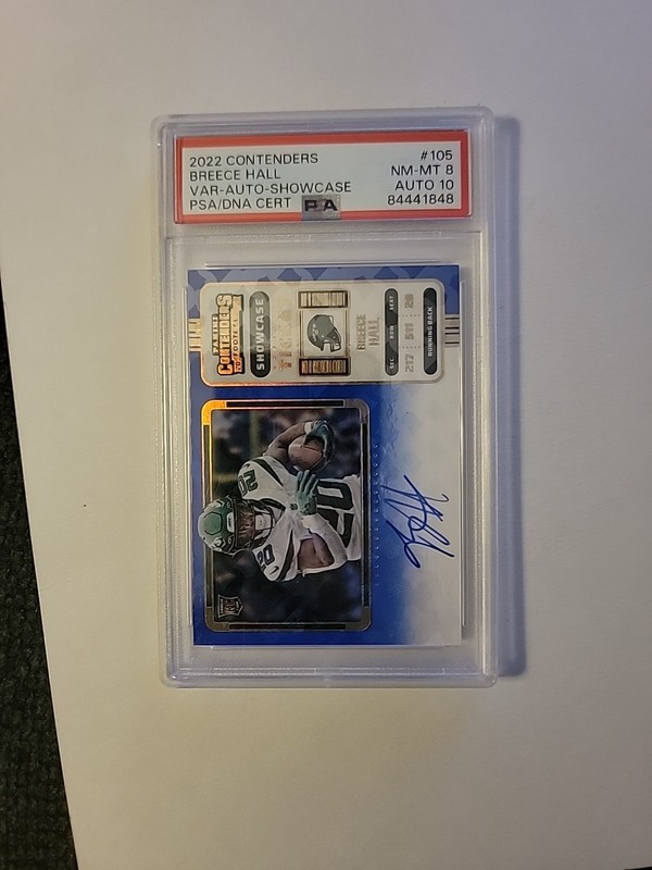 2022 Contenders Breece Hall RC Showcase Ticket Auto Variation PSA 8 GS1324
