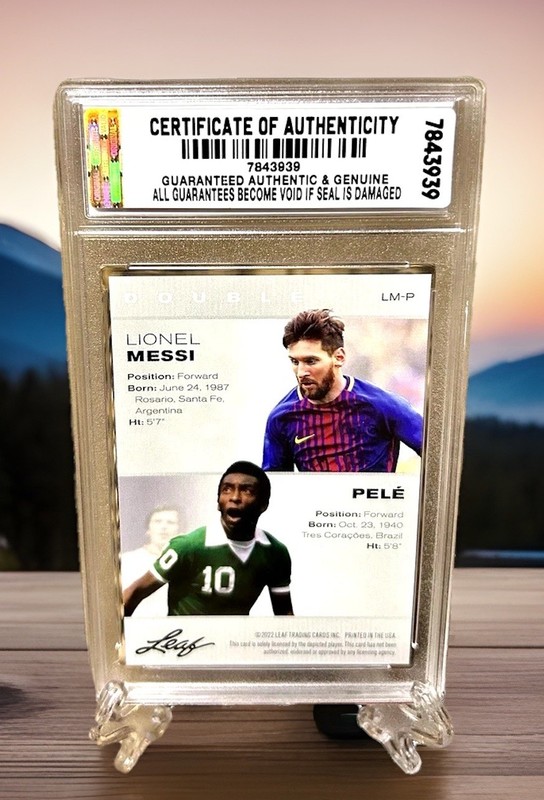GRADED GEM-MT 10 LIONEL MESSI & PELE 2022 LEAF Double Exclusive LEGENDS #LM-P
