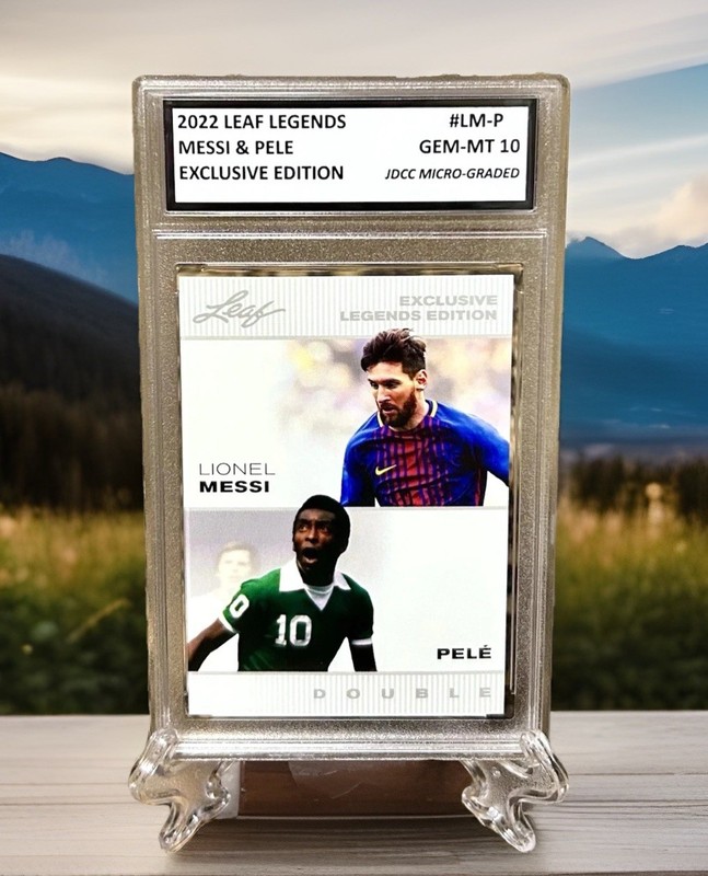 GRADED GEM-MT 10 LIONEL MESSI & PELE 2022 LEAF Double Exclusive LEGENDS #LM-P view 2