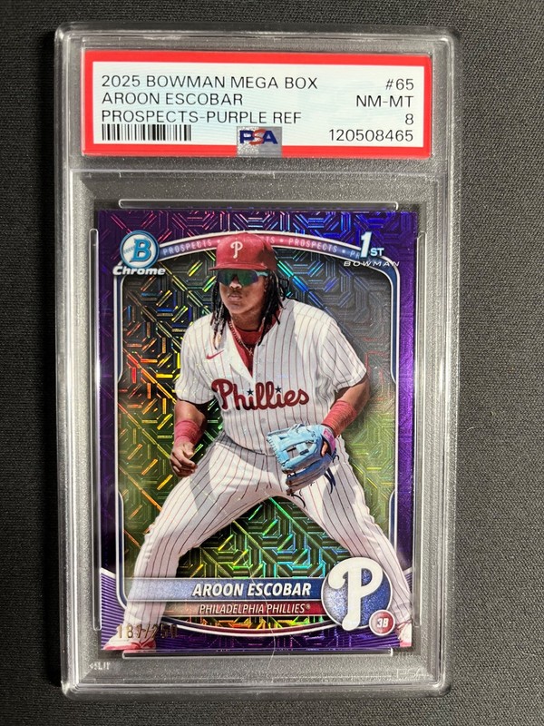 2025 Bowman - Prospects Aroon Escobar #BP-65 Purple /250 (RC) PSA 8!